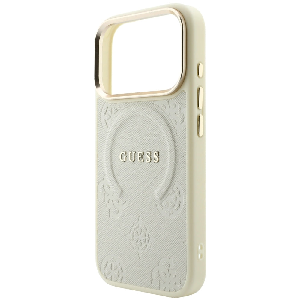 Etui MagSafe do Apple iPhone 18 Pro / 17 Pro, Guess, Saffiano Peony Ring, beżowy