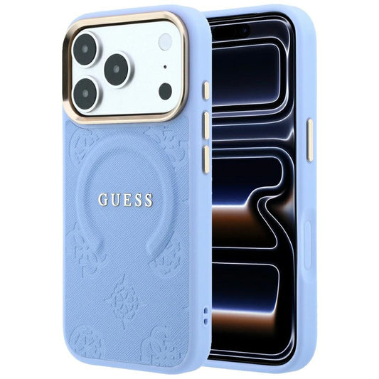 Etui MagSafe do Apple iPhone 18 Pro / 17 Pro, Guess, Saffiano Peony Ring, Bleu
