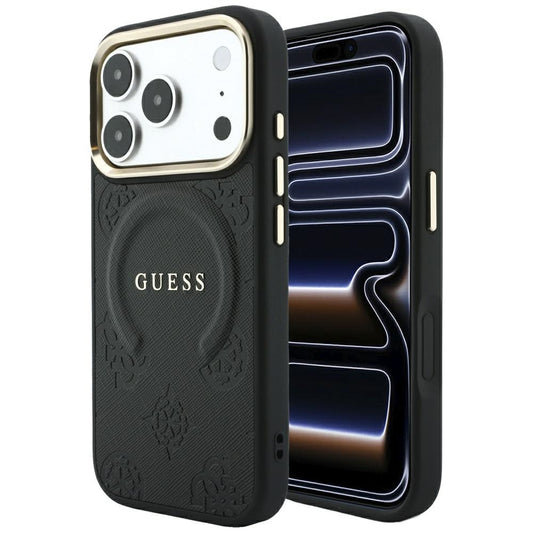 Etui MagSafe do Apple iPhone 18 Pro / 17 Pro, Guess, Saffiano Peony Ring, czarne
