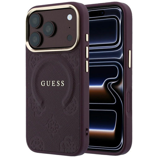 Etui MagSafe do Apple iPhone 18 Pro / 17 Pro, Guess, Saffiano Peony Ring, Wiśniowy