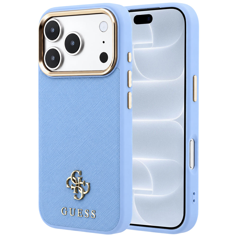 Etui MagSafe do Apple iPhone 18 Pro / 17 Pro, Guess, Saffiano Small 4G Classic, Bleu