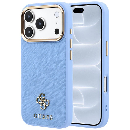 Etui MagSafe do Apple iPhone 18 Pro / 17 Pro, Guess, Saffiano Small 4G Classic, Bleu