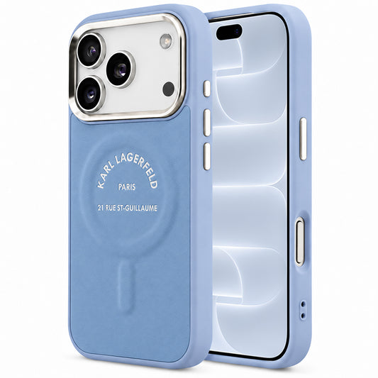 Etui MagSafe do Apple iPhone 18 Pro / 17 Pro, Karl Lagerfeld, Embossed Open Ring RSG Logo, niebieskie