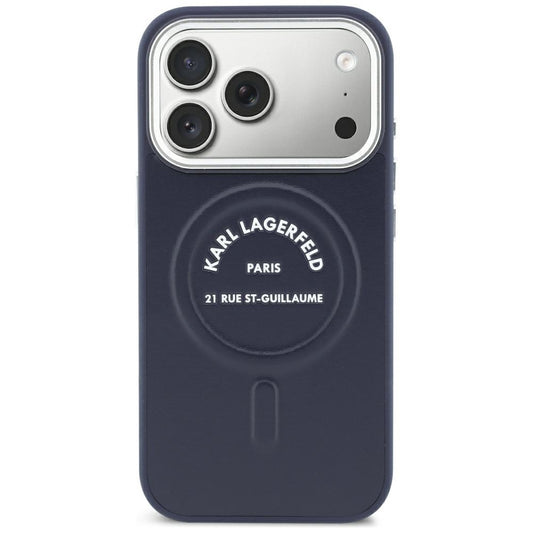 Etui MagSafe do Apple iPhone 18 Pro / 17 Pro, Karl Lagerfeld, Embossed Open Ring RSG Logo, niebieskie