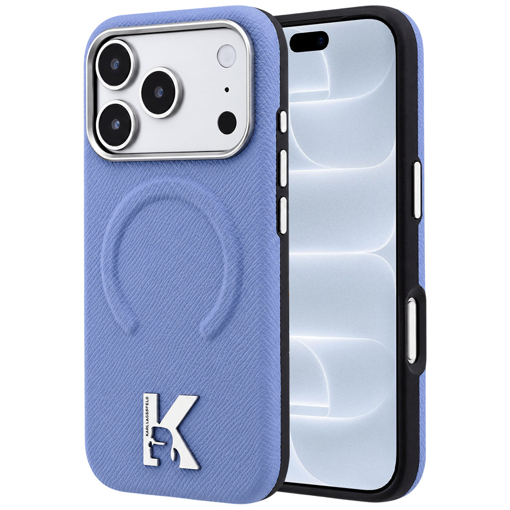 Etui MagSafe do Apple iPhone 18 Pro / 17 Pro, Karl Lagerfeld, Grained Embossed Ring, niebieski