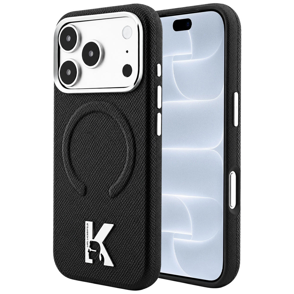 Etui MagSafe do Apple iPhone 18 Pro / 17 Pro, Karl Lagerfeld, Grained Embossed Ring, Czarna