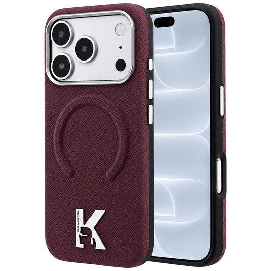 Etui MagSafe do Apple iPhone 18 Pro / 17 Pro, Karl Lagerfeld, Tłoczony Pierścień z Ziarnistą Strukturą, Wiśniowy