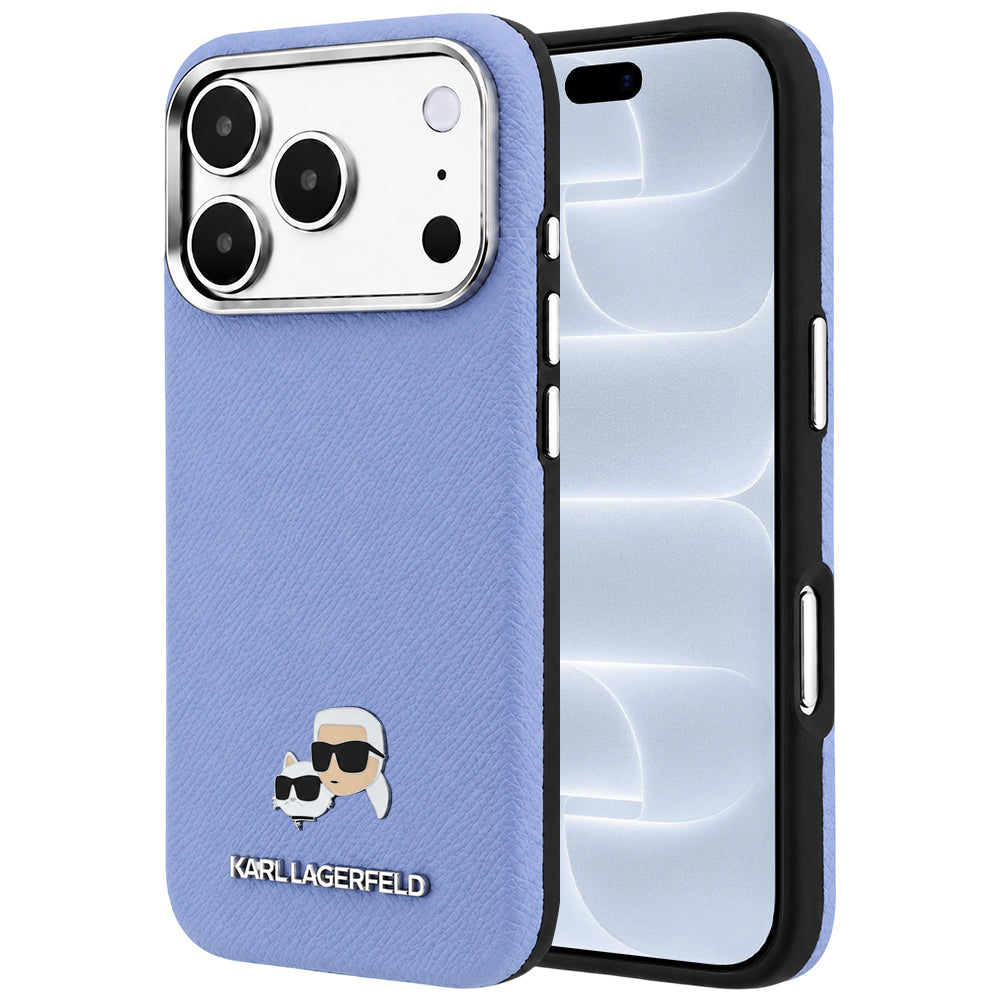 Etui MagSafe do Apple iPhone 18 Pro / 17 Pro, Karl Lagerfeld, Grained Karl & Choupette Head's Metal, Bleu