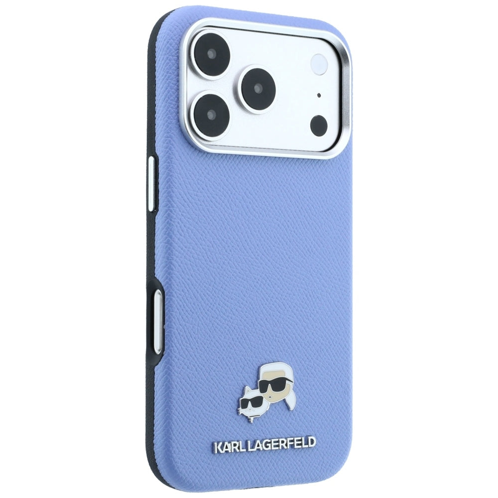 Etui MagSafe do Apple iPhone 18 Pro / 17 Pro, Karl Lagerfeld, Grained Karl & Choupette Head's Metal, Bleu