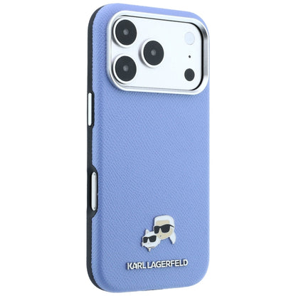 Etui MagSafe do Apple iPhone 18 Pro / 17 Pro, Karl Lagerfeld, Grained Karl & Choupette Head's Metal, Bleu