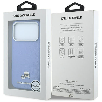 Etui MagSafe do Apple iPhone 18 Pro / 17 Pro, Karl Lagerfeld, Grained Karl & Choupette Head's Metal, Bleu