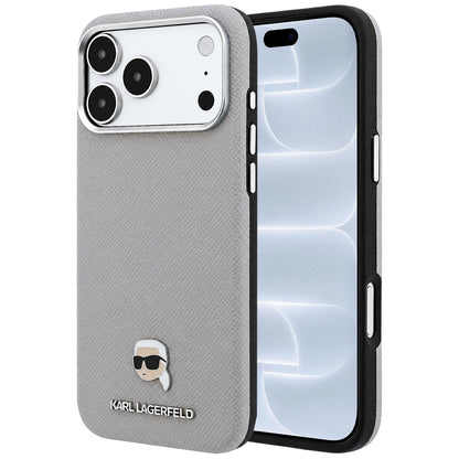 Etui MagSafe do Apple iPhone 18 Pro / 17 Pro, Karl Lagerfeld, Metalowa głowa Karla z fakturą, Szary