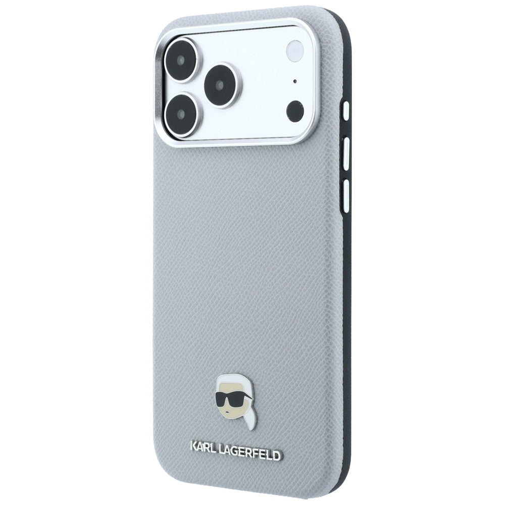 Etui MagSafe do Apple iPhone 18 Pro / 17 Pro, Karl Lagerfeld, Metalowa głowa Karla z fakturą, Szary