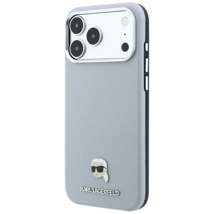 Etui MagSafe do Apple iPhone 18 Pro / 17 Pro, Karl Lagerfeld, Metalowa głowa Karla z fakturą, Szary
