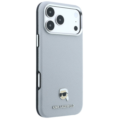 Etui MagSafe do Apple iPhone 18 Pro / 17 Pro, Karl Lagerfeld, Metalowa głowa Karla z fakturą, Szary