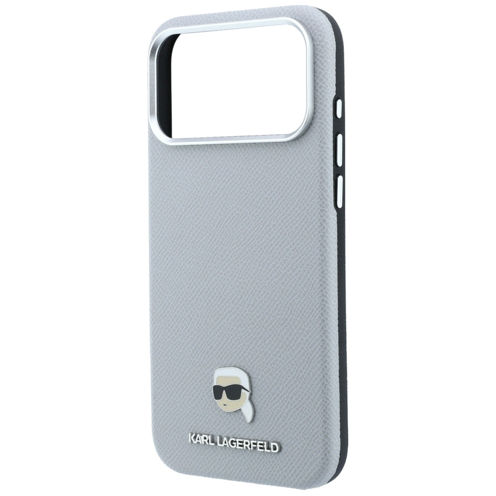 Etui MagSafe do Apple iPhone 18 Pro / 17 Pro, Karl Lagerfeld, Metalowa głowa Karla z fakturą, Szary