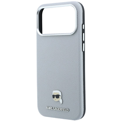 Etui MagSafe do Apple iPhone 18 Pro / 17 Pro, Karl Lagerfeld, Metalowa głowa Karla z fakturą, Szary