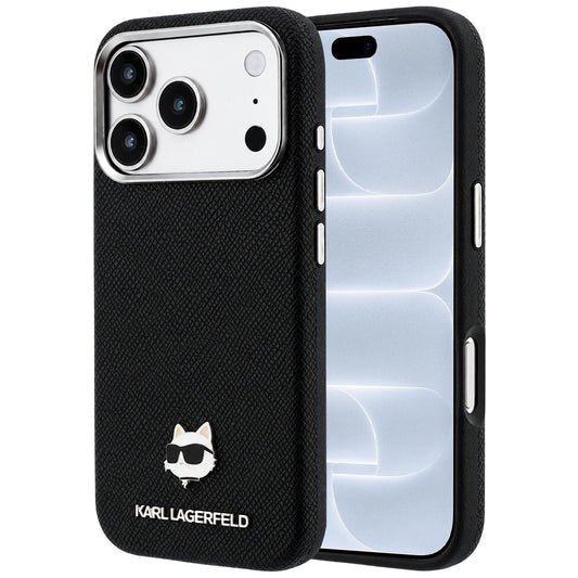 Etui MagSafe do Apple iPhone 18 Pro / 17 Pro, Karl Lagerfeld, Metalowa głowa Karla z fakturą, Czarna