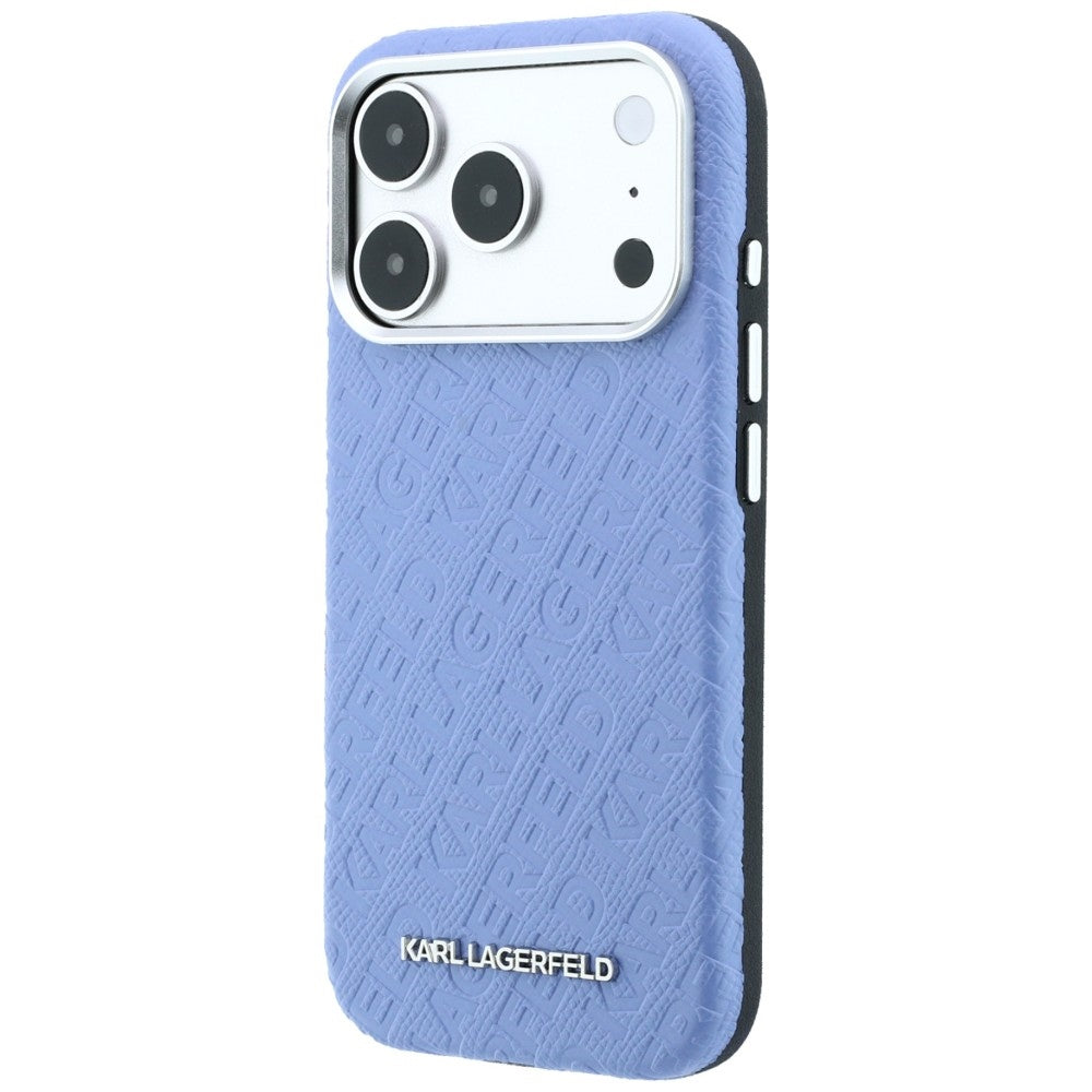 Etui MagSafe do Apple iPhone 18 Pro / 17 Pro, Karl Lagerfeld, Logo z metaliczną fakturą, Niebieskie