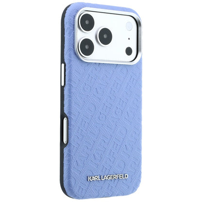 Etui MagSafe do Apple iPhone 18 Pro / 17 Pro, Karl Lagerfeld, Logo z metaliczną fakturą, Niebieskie