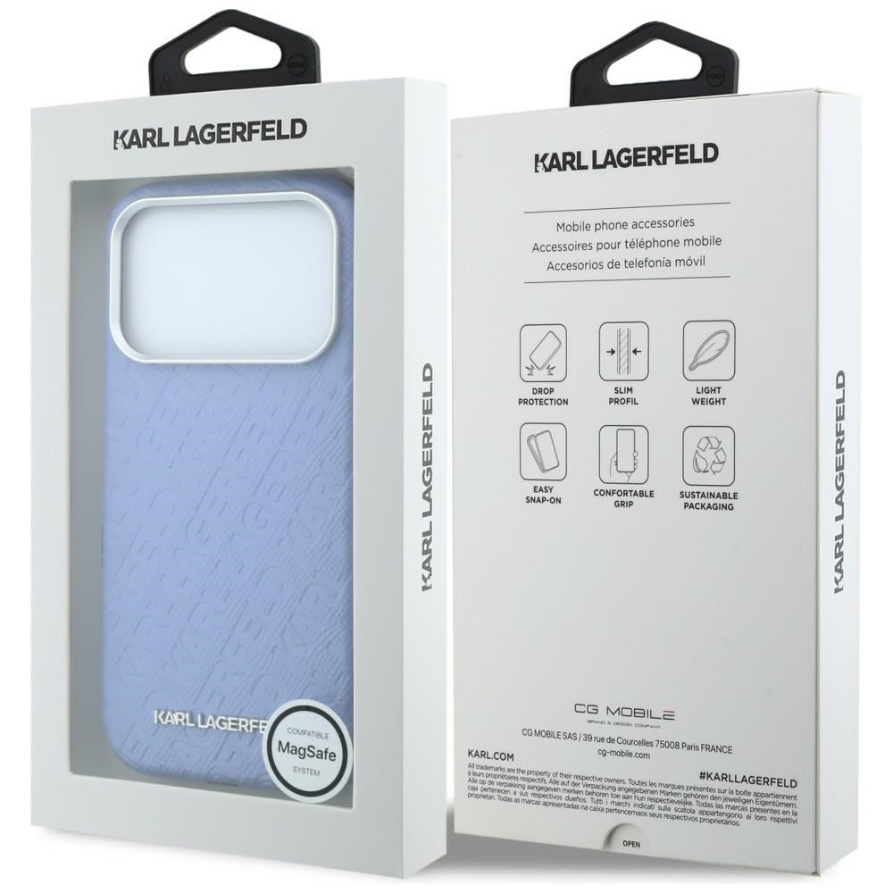 Etui MagSafe do Apple iPhone 18 Pro / 17 Pro, Karl Lagerfeld, Logo z metaliczną fakturą, Niebieskie