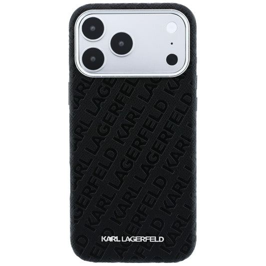 Etui MagSafe do Apple iPhone 18 Pro / 17 Pro, Karl Lagerfeld, Logo z metaliczną fakturą, czarne