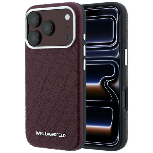 Etui MagSafe do Apple iPhone 18 Pro / 17 Pro, Karl Lagerfeld, Logo z metaliczną fakturą, Bordowy