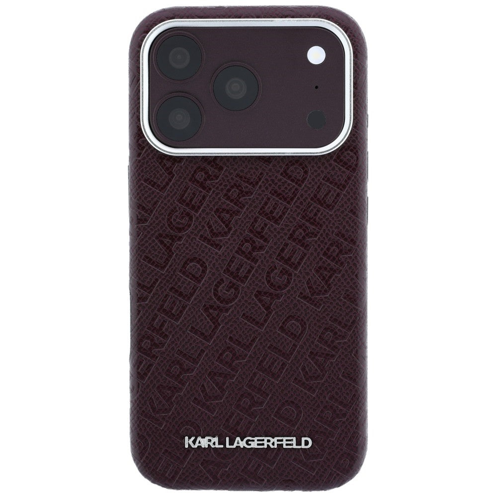 MagSafe Case for Apple iPhone 18 Pro / 17 Pro, Karl Lagerfeld, Grained Metal Logo, Burgundy