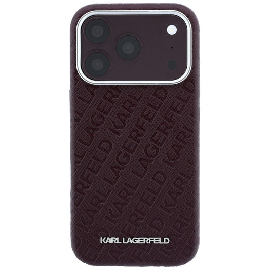 Etui MagSafe do Apple iPhone 18 Pro / 17 Pro, Karl Lagerfeld, Logo z metaliczną fakturą, Bordowy