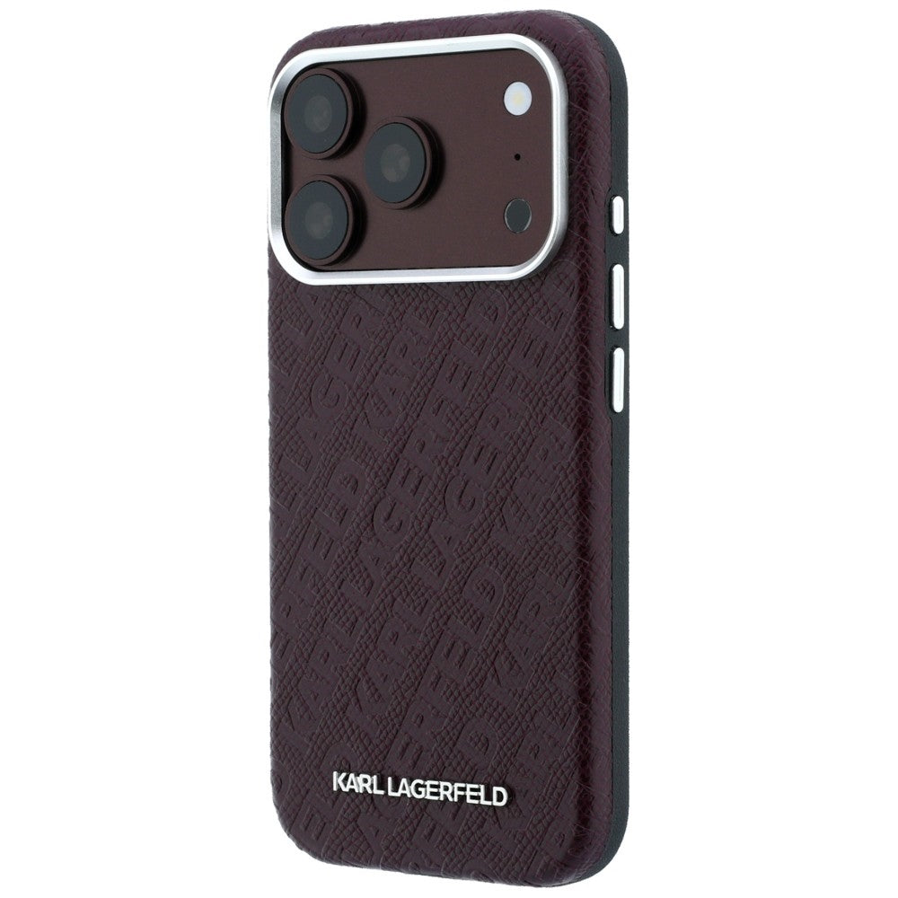MagSafe Case for Apple iPhone 18 Pro / 17 Pro, Karl Lagerfeld, Grained Metal Logo, Burgundy