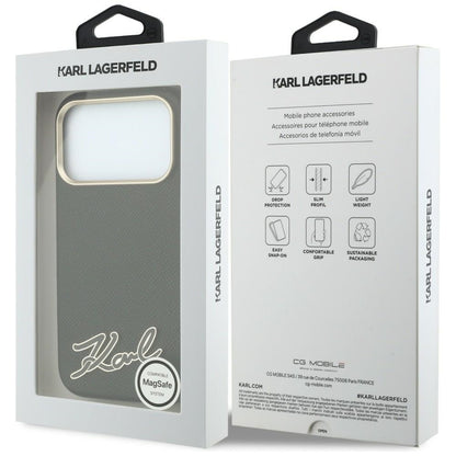 Etui MagSafe do Apple iPhone 18 Pro / 17 Pro, Karl Lagerfeld, Logo z żywicy ziarnistej, czarne