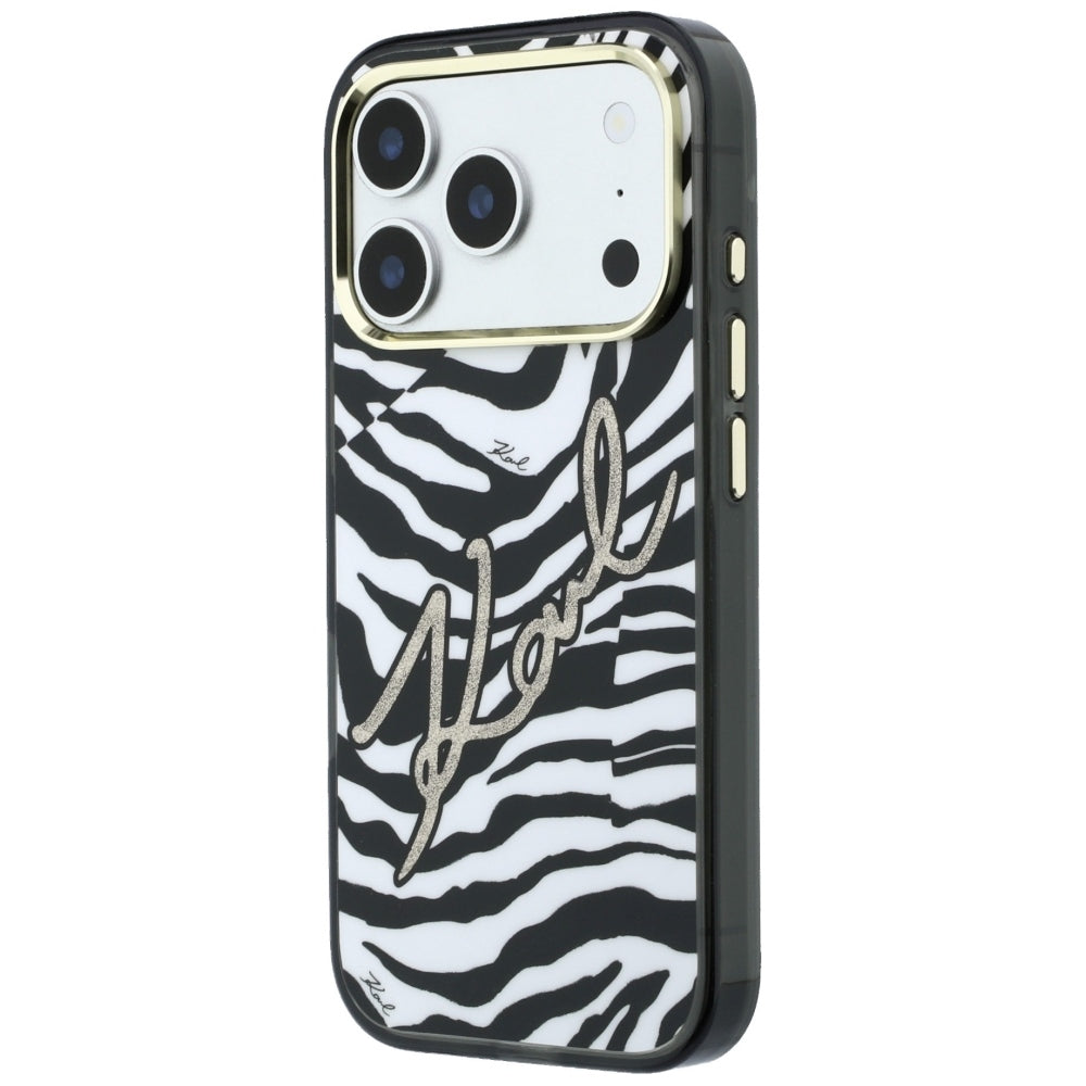MagSafe Case for Apple iPhone 18 Pro / 17 Pro, Karl Lagerfeld, HC IML Signature Zebra Glitter Gold, Black