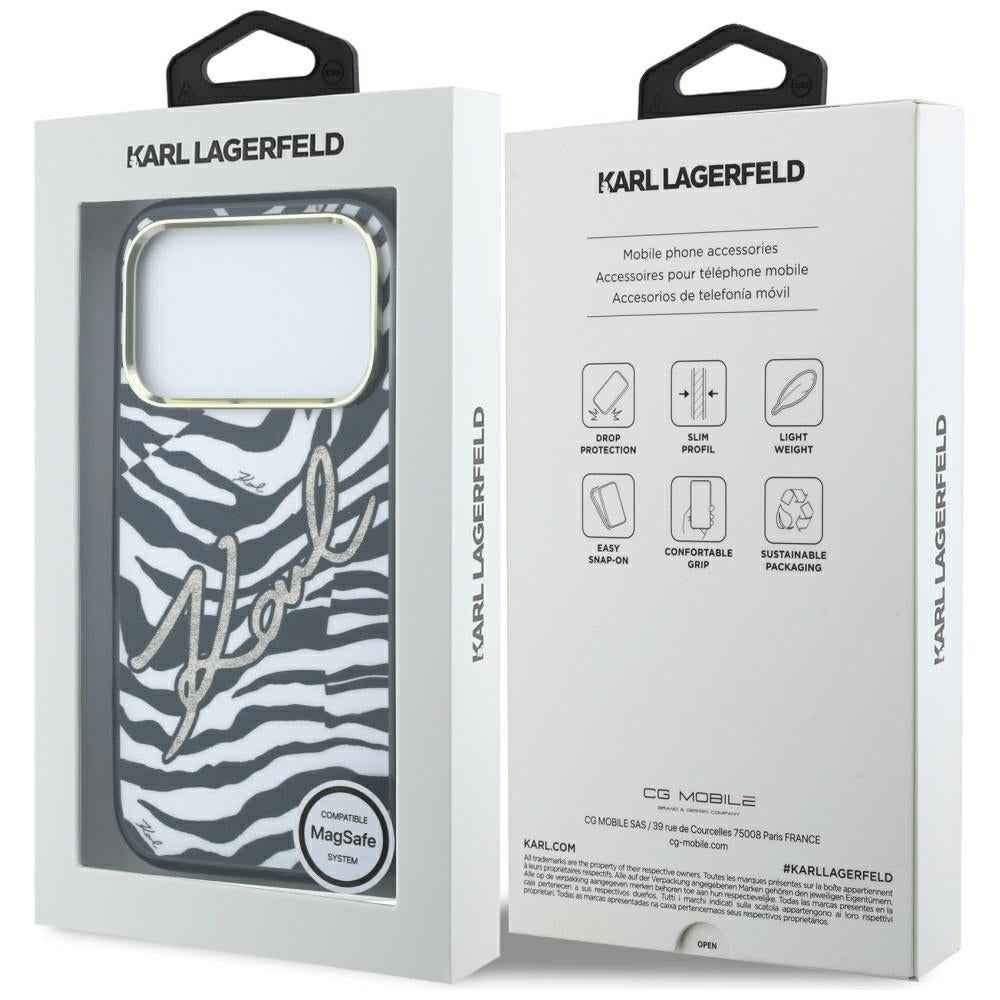 MagSafe Case for Apple iPhone 18 Pro / 17 Pro, Karl Lagerfeld, HC IML Signature Zebra Glitter Gold, Black