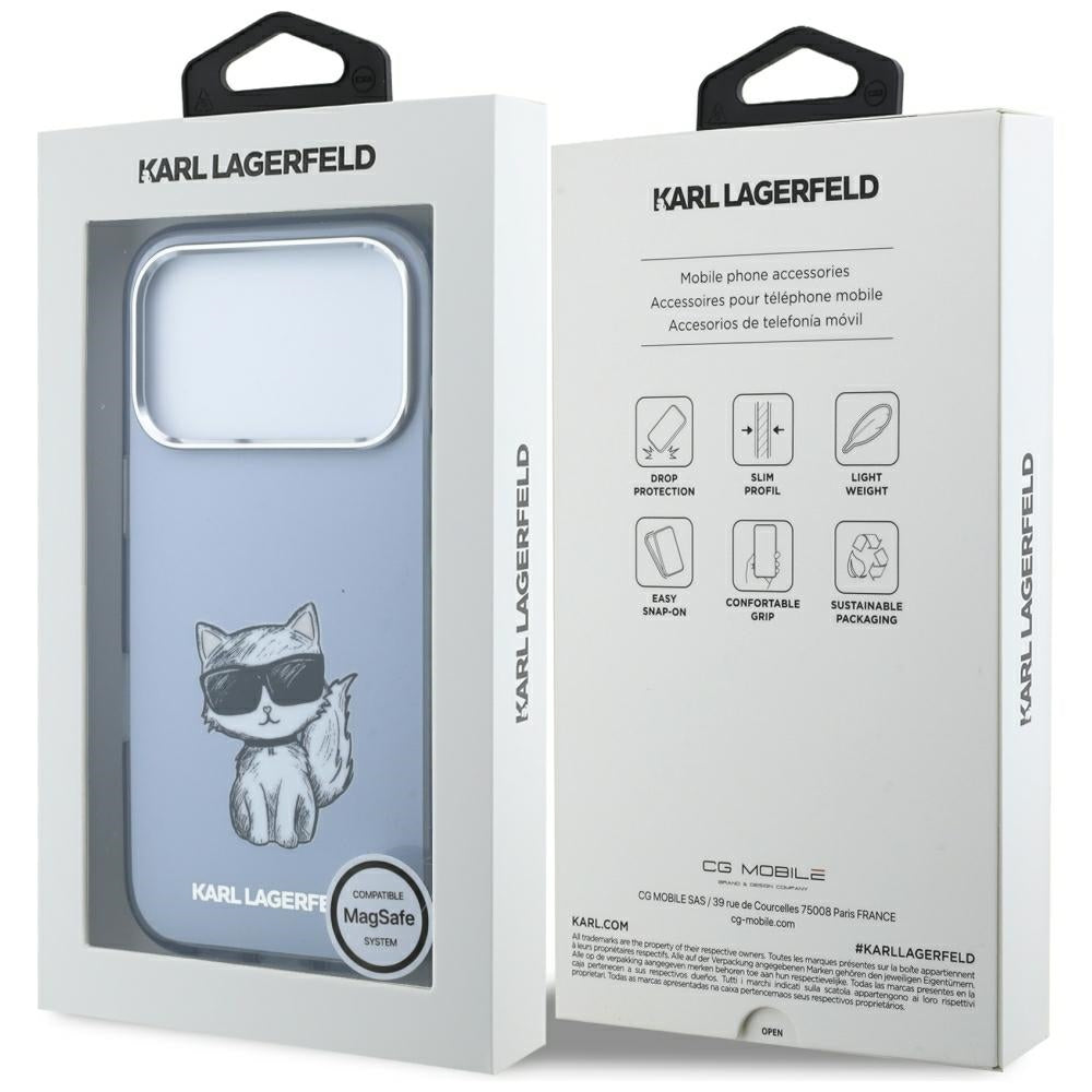 Etui MagSafe do Apple iPhone 18 Pro / 17 Pro, Karl Lagerfeld, IML Choupette Body Sketch Print, Niebieskie