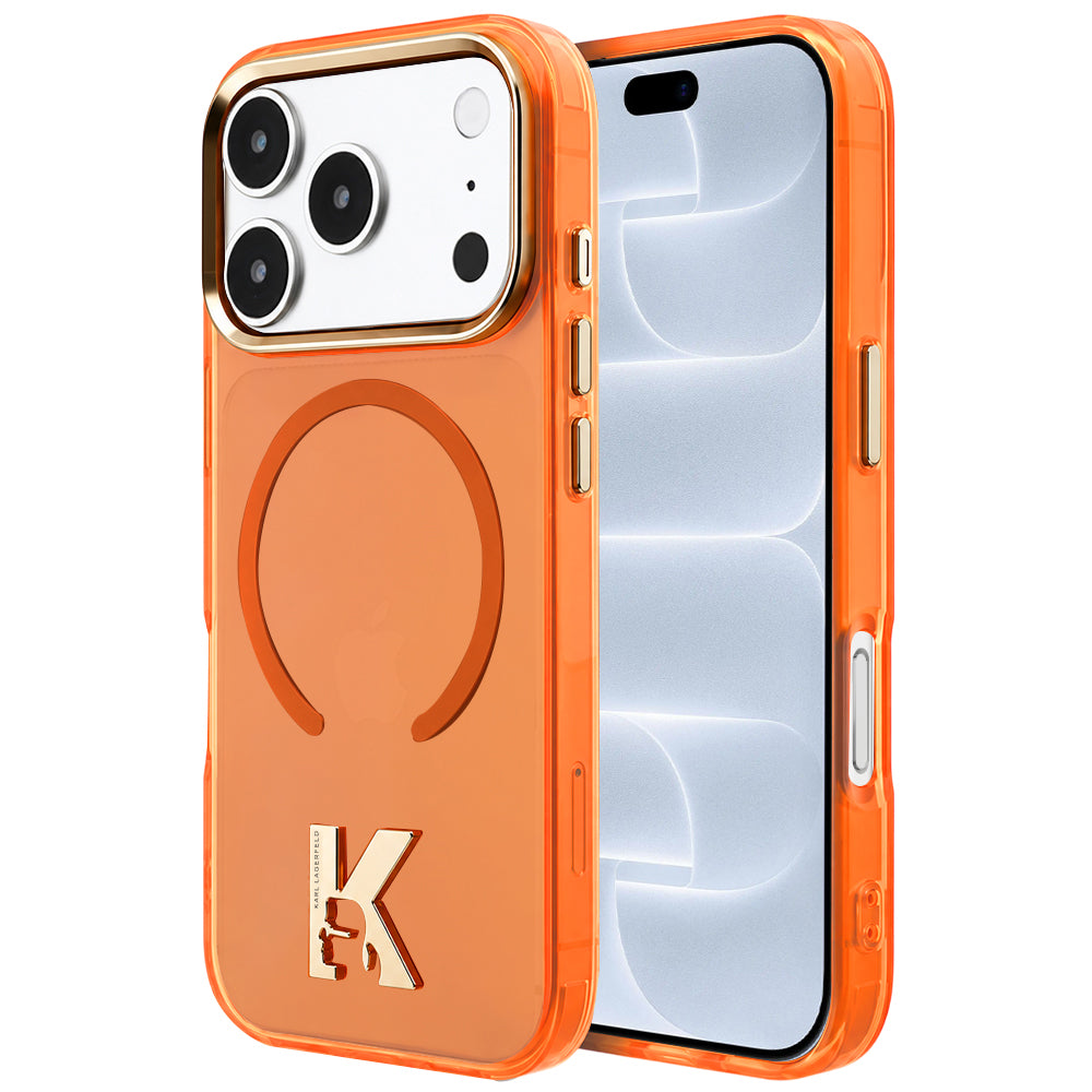 Etui MagSafe do Apple iPhone 18 Pro / 17 Pro, Karl Lagerfeld, IML Karl Head Logo, pomarańczowe
