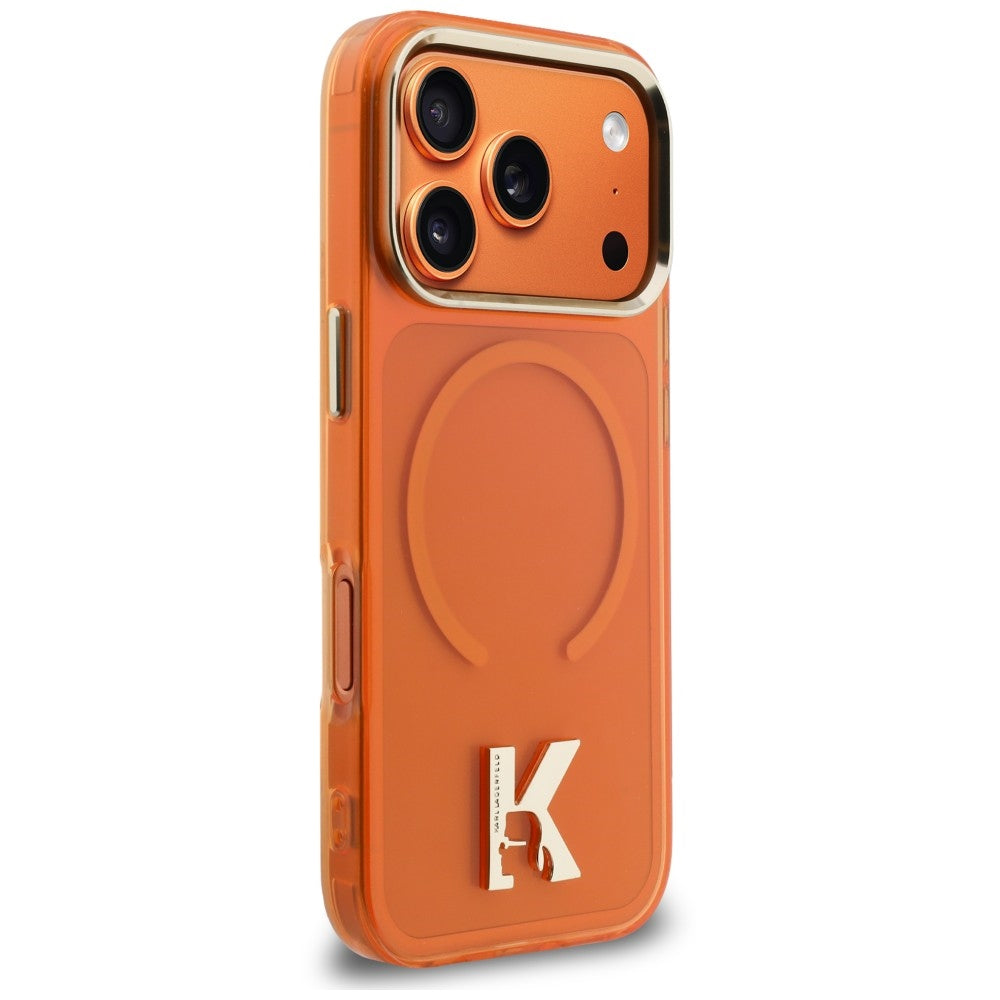 Etui MagSafe do Apple iPhone 18 Pro / 17 Pro, Karl Lagerfeld, IML Karl Head Logo, pomarańczowe