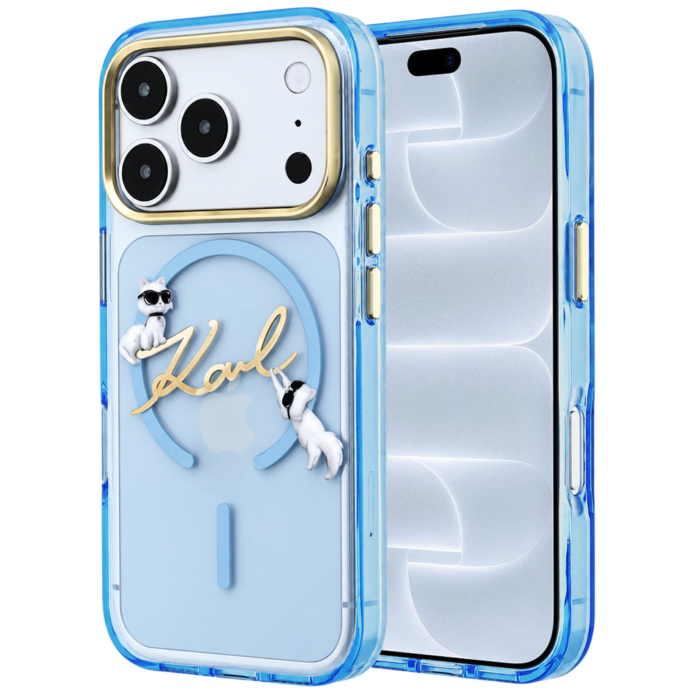 Etui MagSafe do Apple iPhone 18 Pro / 17 Pro, Karl Lagerfeld, IML Karl Script Logo, Bleu