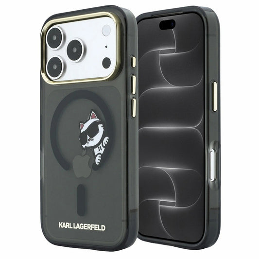 Etui MagSafe do Apple iPhone 18 Pro / 17 Pro, Karl Lagerfeld, IML Peekaboo Print i metalowa ramka, czarne