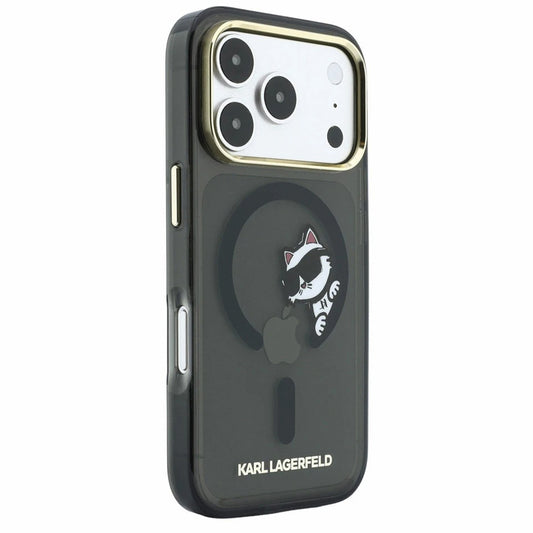 Etui MagSafe do Apple iPhone 18 Pro / 17 Pro, Karl Lagerfeld, IML Peekaboo Print i metalowa ramka, czarne