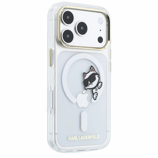 Etui MagSafe do Apple iPhone 18 Pro / 17 Pro, Karl Lagerfeld, IML Peekaboo Print i metalowa ramka, przezroczyste