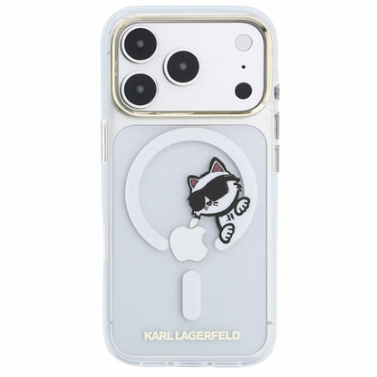 Etui MagSafe do Apple iPhone 18 Pro / 17 Pro, Karl Lagerfeld, IML Peekaboo Print i metalowa ramka, przezroczyste