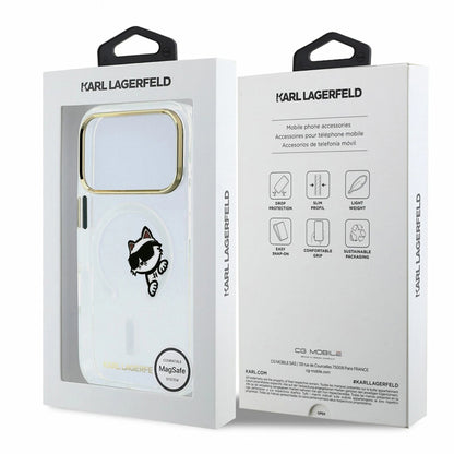Etui MagSafe do Apple iPhone 18 Pro / 17 Pro, Karl Lagerfeld, IML Peekaboo Print i metalowa ramka, przezroczyste