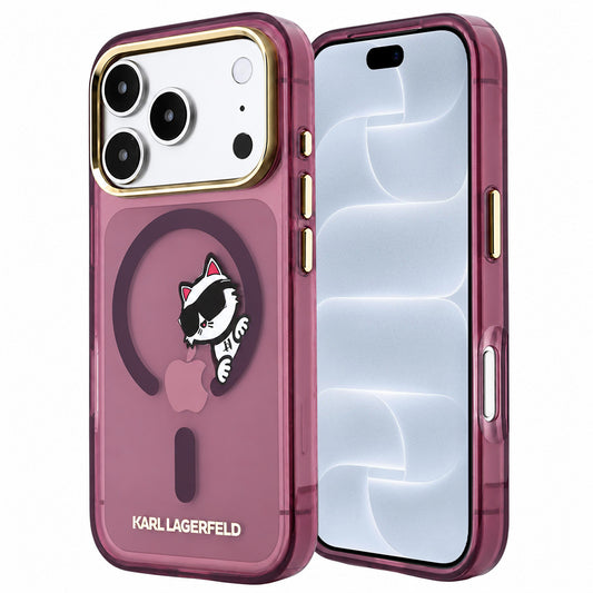 Etui MagSafe do Apple iPhone 18 Pro / 17 Pro, Karl Lagerfeld, IML Peekaboo Print and Metal Frame, bordowe