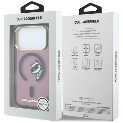 MagSafe Case for Apple iPhone 18 Pro / 17 Pro, Karl Lagerfeld, IML Peekaboo Print and Metal Frame, Burgundy