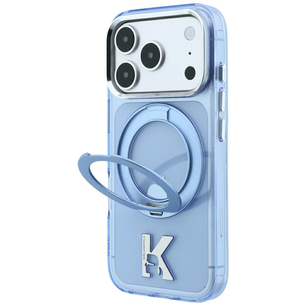 MagSafe Case for Apple iPhone 18 Pro / 17 Pro, Karl Lagerfeld, IML Ring Stand Kameo Metal, Blue