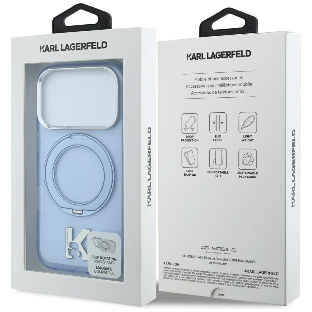 MagSafe Case for Apple iPhone 18 Pro / 17 Pro, Karl Lagerfeld, IML Ring Stand Kameo Metal, Blue