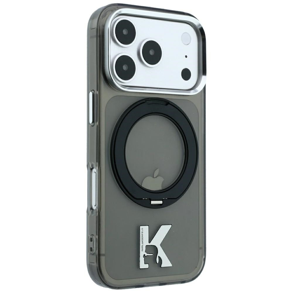 MagSafe Case for Apple iPhone 18 Pro / 17 Pro, Karl Lagerfeld, IML Ring Stand Kameo Metal, Black