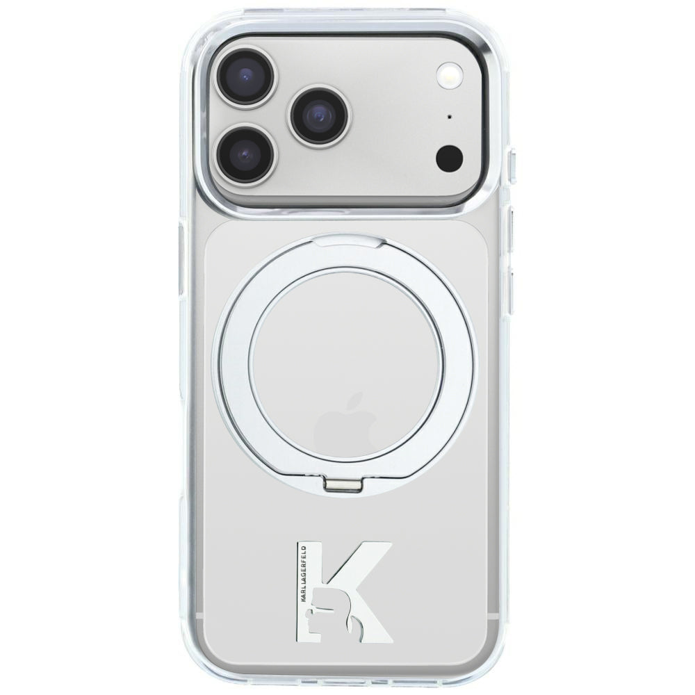 MagSafe Case for Apple iPhone 18 Pro / 17 Pro, Karl Lagerfeld, IML Ring Stand Kameo Metal, Transparent