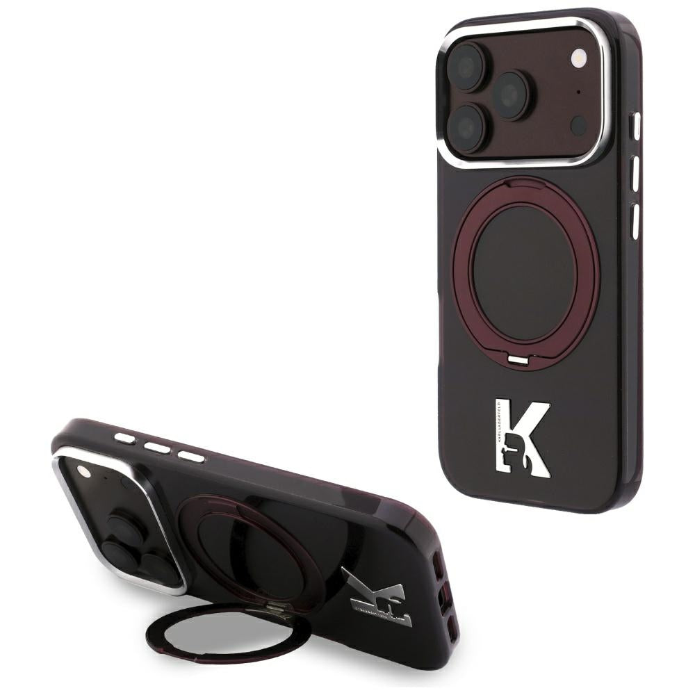 Etui MagSafe do Apple iPhone 18 Pro / 17 Pro, Karl Lagerfeld, IML Ring Stand Kameo Metal, Wiśniowy