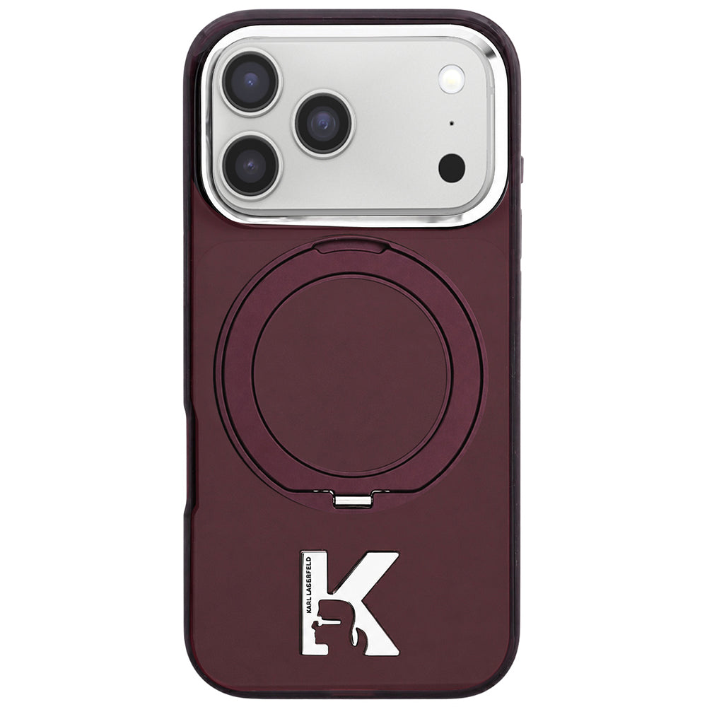 Etui MagSafe do Apple iPhone 18 Pro / 17 Pro, Karl Lagerfeld, IML Ring Stand Kameo Metal, Wiśniowy